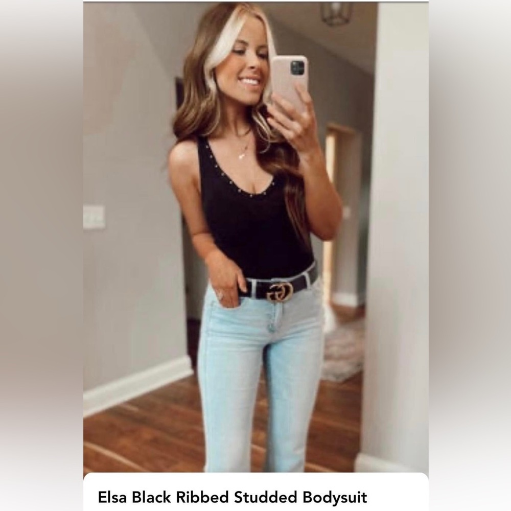 Black Ribbed Studded Bodysuit - NWT